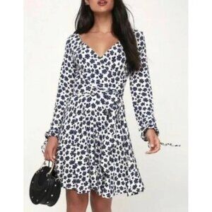 New Free People Pradera Floral-Print Wrap Mini Dress in Cream Combo Size X-Small